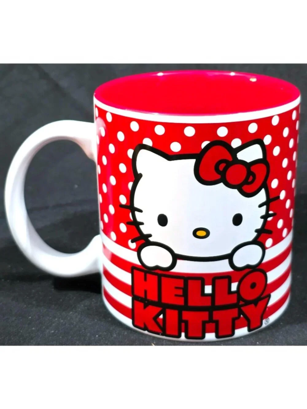 Sanrio HELLO KITTY jumbo oversize 20 oz Coffee Cup Mug Silver Buffalo red dot 4